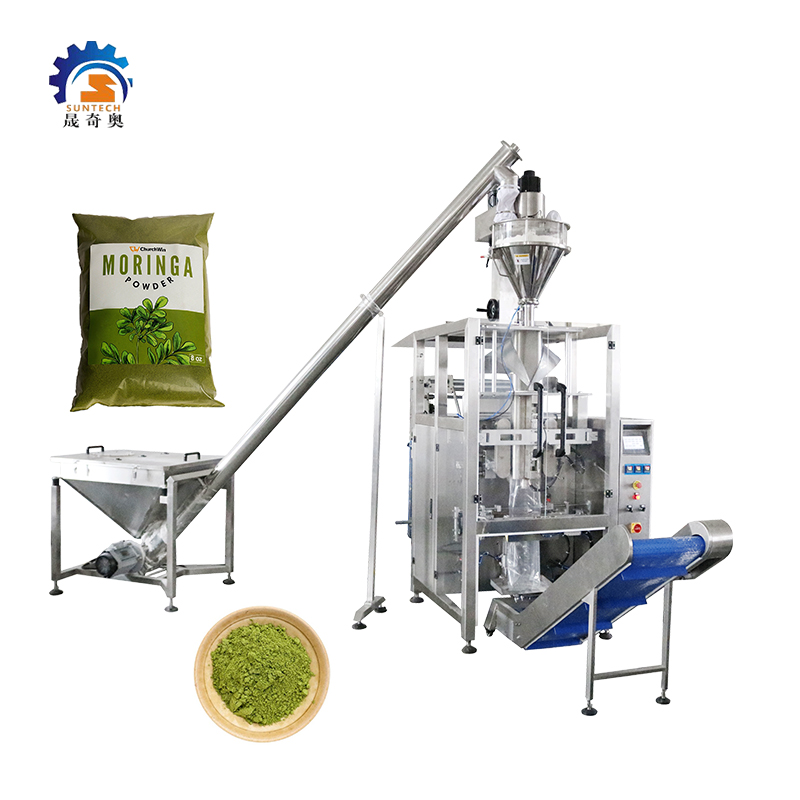 Fully Automatic Organic Moringa Leaf Powder Screw Filling Film Roll VFFS Packing Machine