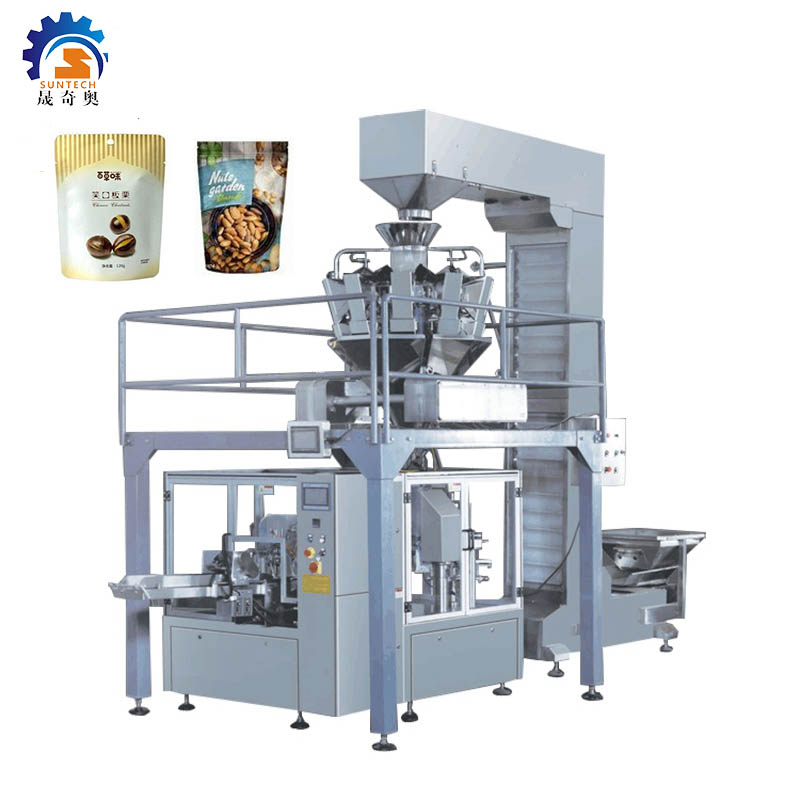 Automatic rotary zipper premade bag pouch 250g 500g chestnut pine nuts food packing machine
