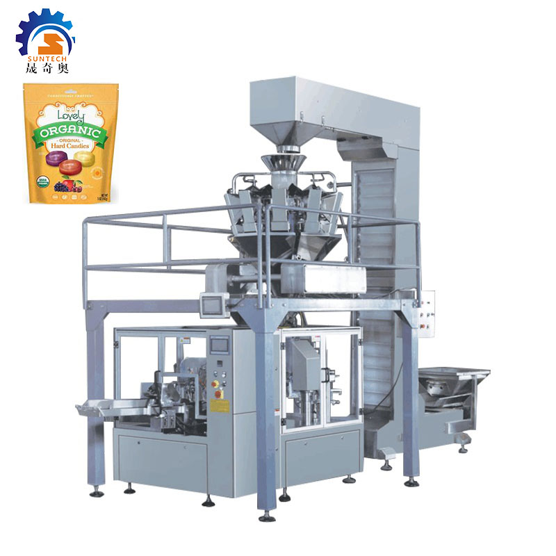 Automatic rotary zipper premade bag pouch 250g 500g fruit hard candy chocolate snacks  packing machine