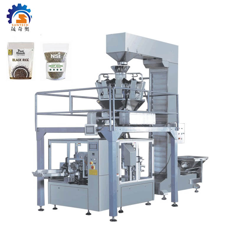 Automatic rotary zipper premade bag pouch 250g 500g rice hemp chia seeds  packing machine