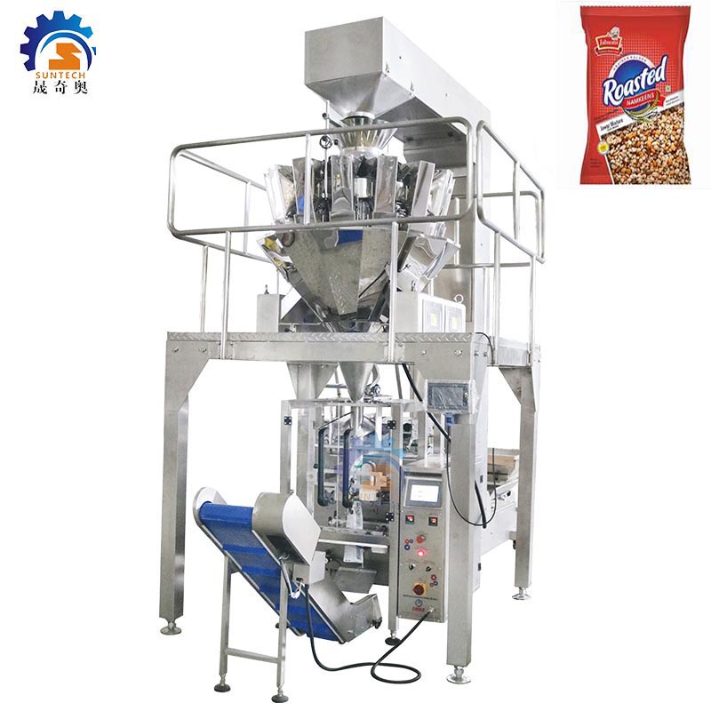 Full automatic puffed mixed chickpeas peas peanuts food vertical vffs packing machine with multihead weigher